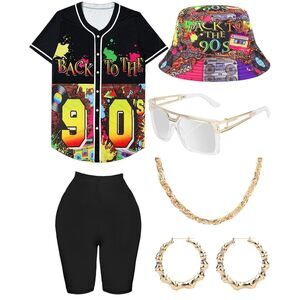 8715 80s 90s Outfit For Women, Unisex Hip Hop Costume Baseball
